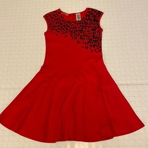 Casual red dress with black leopard print